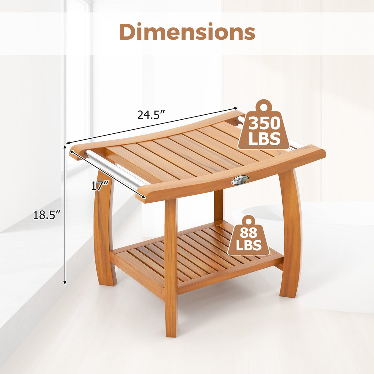 Teak Shower Bench, 2-Tier