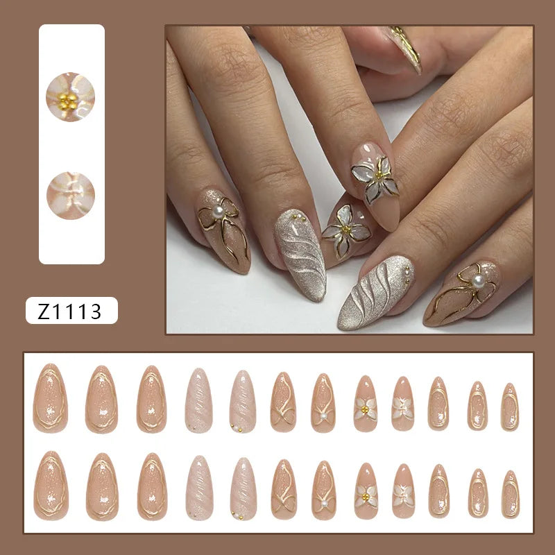 Almond press-on nails, assorted designs
