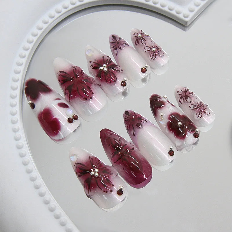 Almond press-on nails, assorted designs