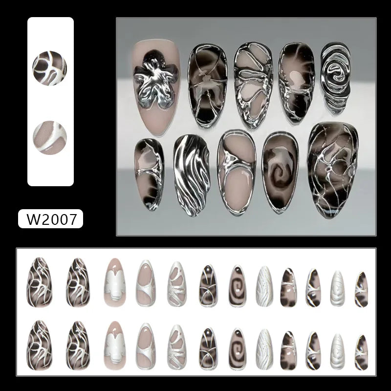 Almond press-on nails, assorted designs