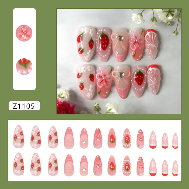 Almond press-on nails, assorted designs