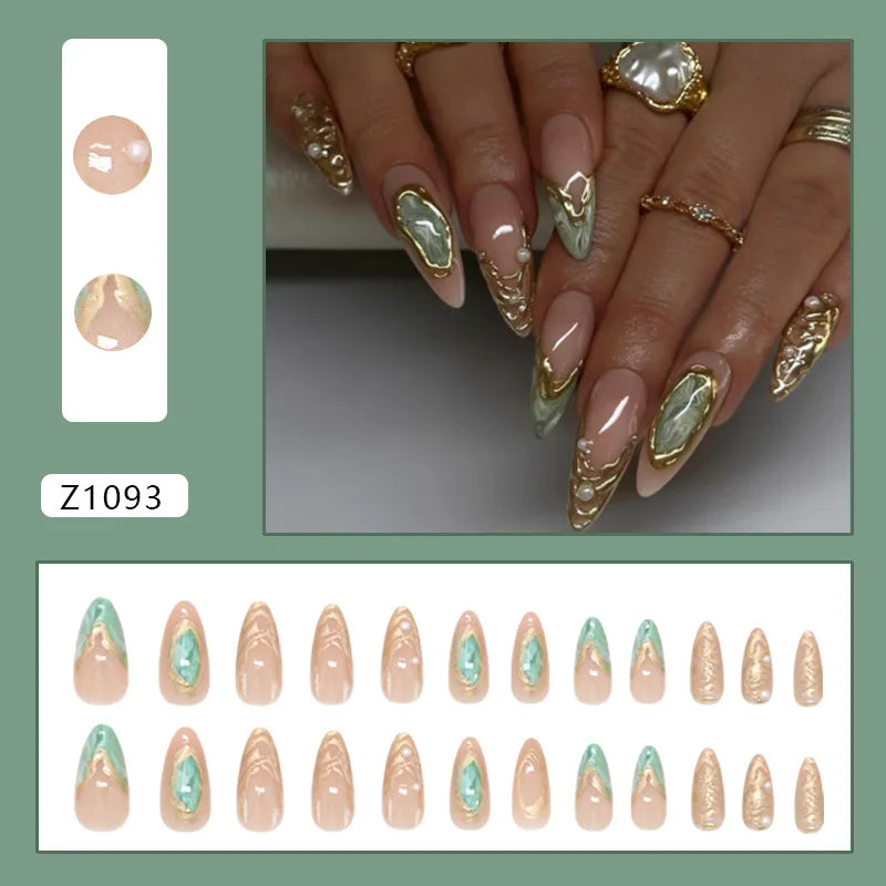 Almond press-on nails, assorted designs