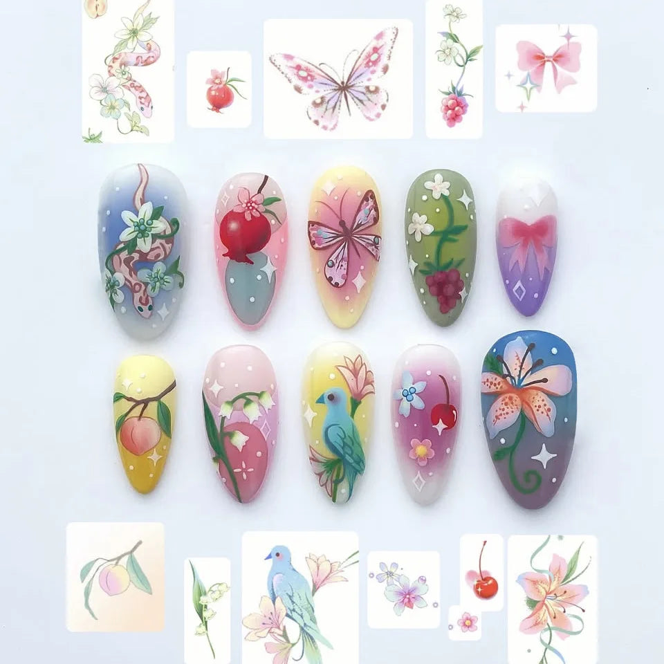 Almond press-on nails, assorted designs