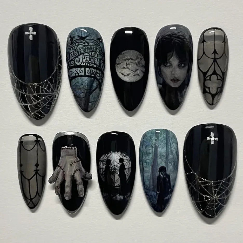 Almond press-on nails, assorted designs