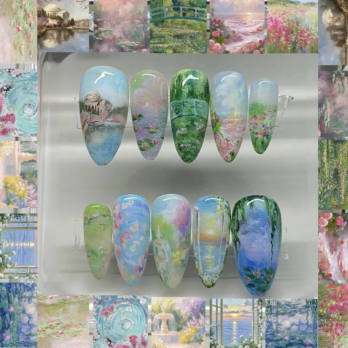 Almond press-on nails, assorted designs