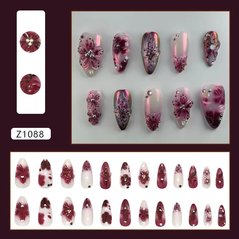 Almond press-on nails, assorted designs