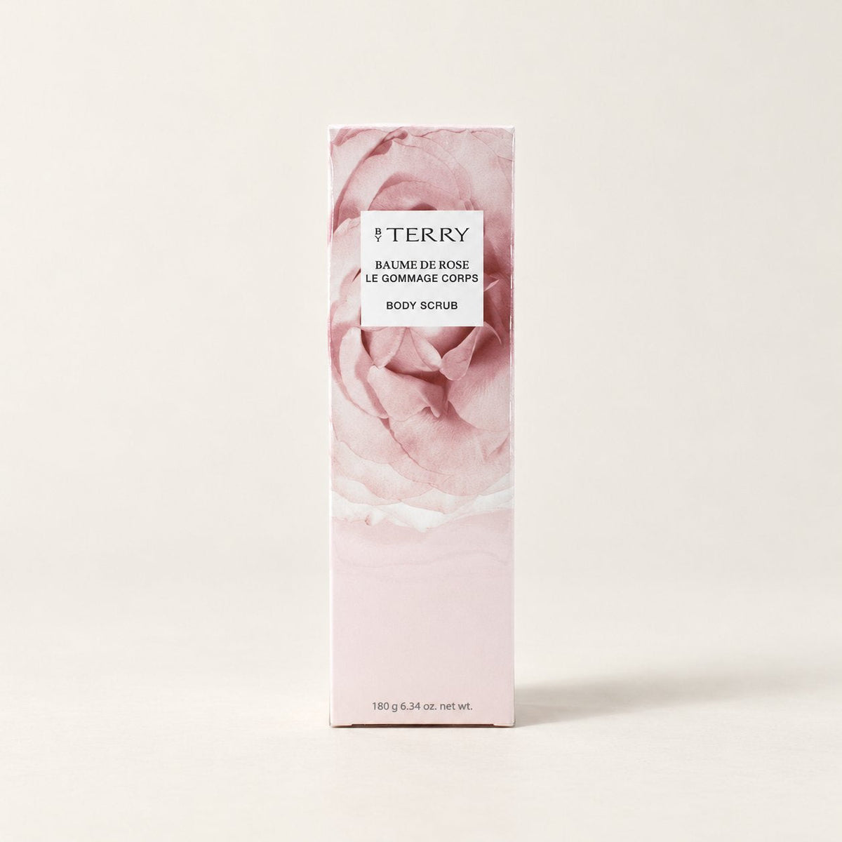 BY TERRY Baume de Rose Body Scrub box on a pale stone surface (styled image)