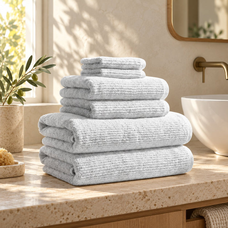 Turkish Cotton Ribbed Towel Set, 6 Pieces