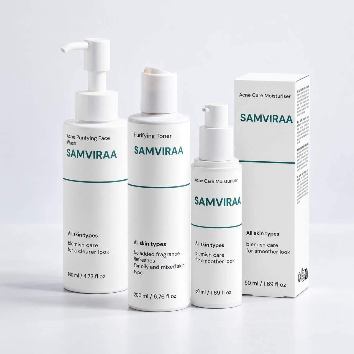 SAMVIRAA Iceland Moss Balancing Routine: face wash, salicylic acid toner and moisturiser