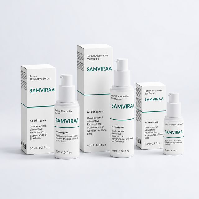 SAMVIRAA Retinol-Alternative Night Routine: serum, moisturiser and eye serum