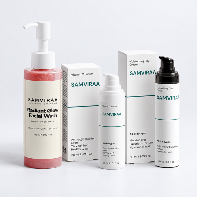 SAMVIRAA Vitamin C Glow Routine: glow face wash, vitamin C serum and day cream