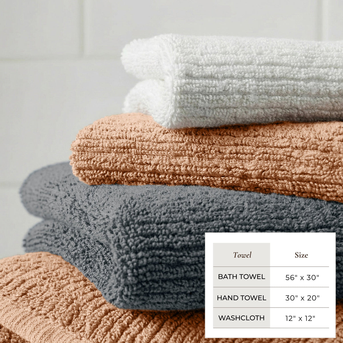 Turkish Cotton Ribbed Towel Set, 6 Pieces