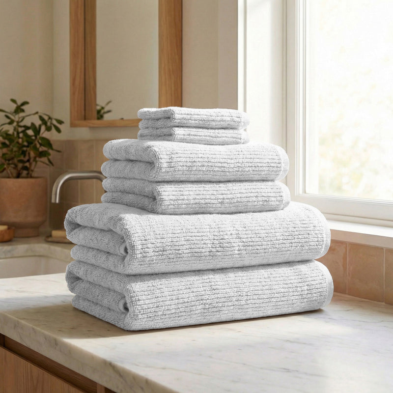 Turkish Cotton Ribbed Towel Set, 6 Pieces
