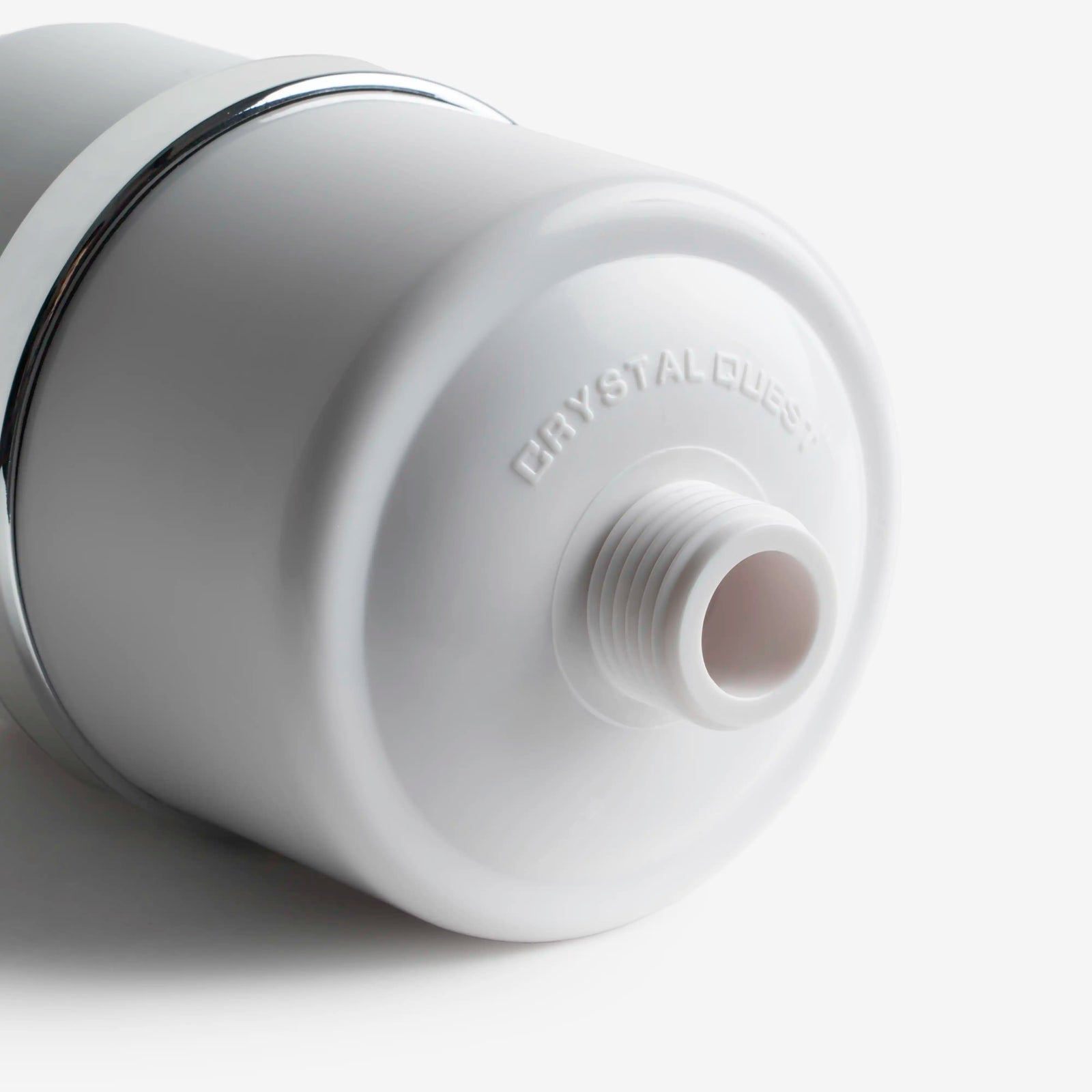 Close-up of the Crystal Quest Shower Filter's male threaded end